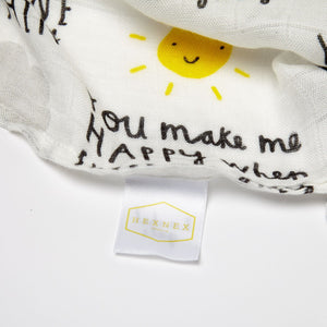 'You Are My Sunshine" Baby muslin - 100% bamboo, super soft, 60 x 60cm square