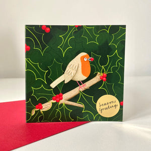 Rebecca Robin Christmas Card - Gold foil Season’s Greetings - 10x10cm card, planet-friendly!