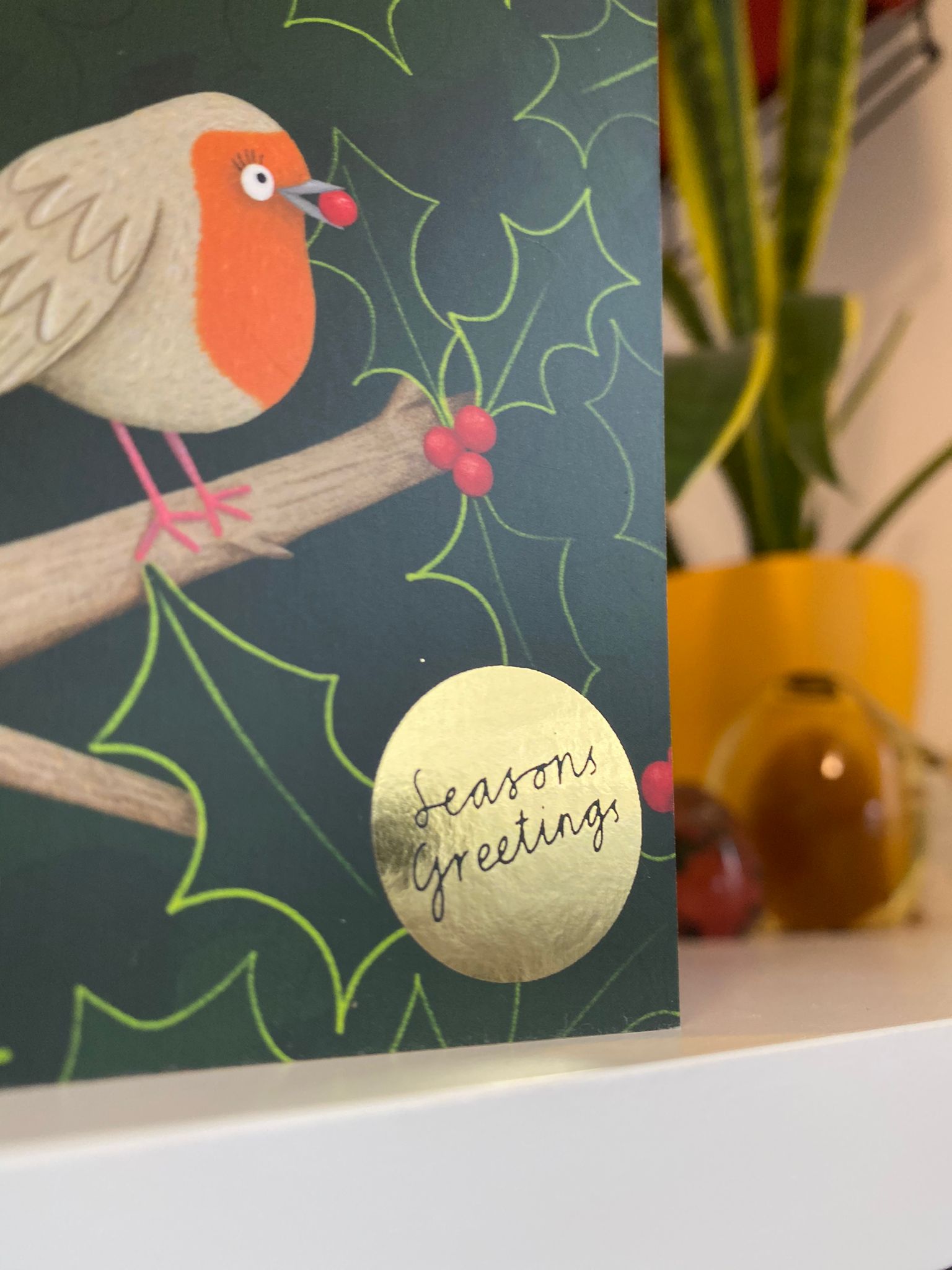 Rebecca Robin Christmas Card - Gold foil Season’s Greetings - 10x10cm card, planet-friendly!