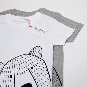Mr Bear Kids Tee - Grey Organic cotton, super soft, age 3-8 years