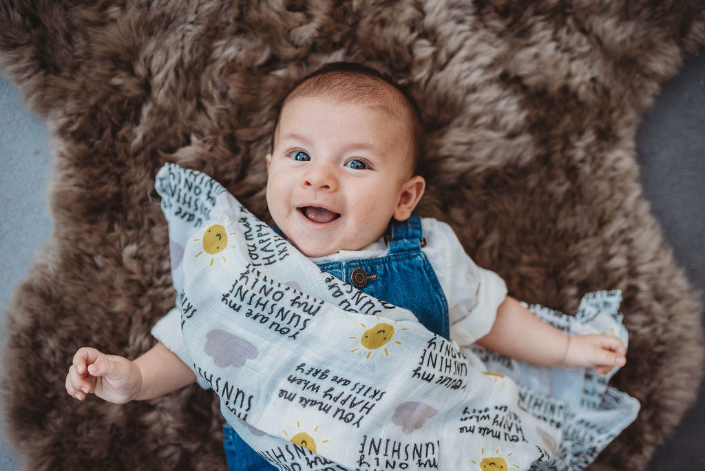 'You Are My Sunshine" Baby muslin - 100% bamboo, super soft, 60 x 60cm square