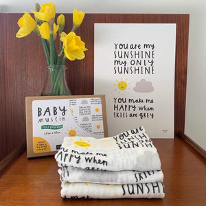 'You Are My Sunshine" Baby muslin - 100% bamboo, super soft, 60 x 60cm square