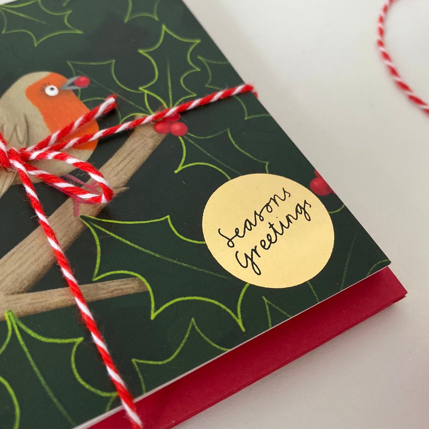 Rebecca Robin Christmas Card - Gold foil Season’s Greetings - 10x10cm card, planet-friendly!