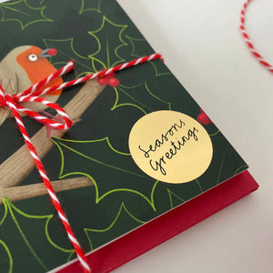 Rebecca Robin Christmas Card - Gold foil Season’s Greetings - 10x10cm card, planet-friendly!