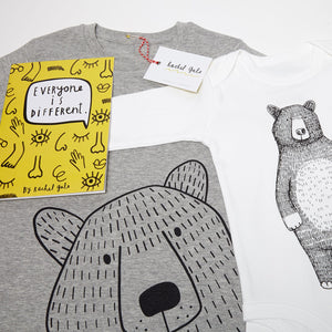 Mr Bear Kids Tee - Grey Organic cotton, super soft, age 3-8 years