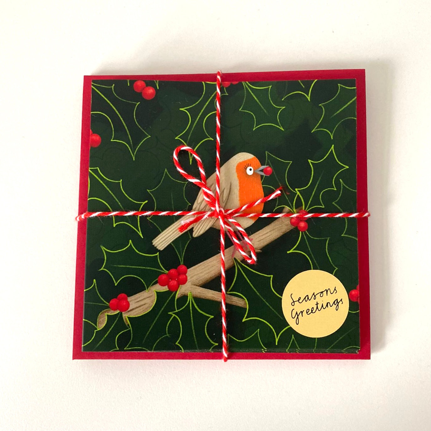 Rebecca Robin Christmas Card - Gold foil Season’s Greetings - 10x10cm card, planet-friendly!