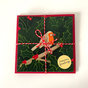 Rebecca Robin Christmas Card - Gold foil Season’s Greetings - 10x10cm card, planet-friendly!