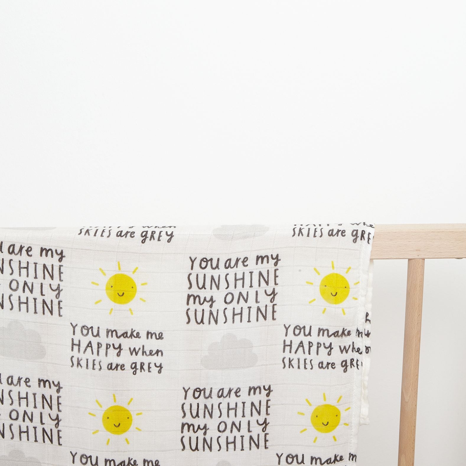 'You Are My Sunshine" Baby muslin - 100% bamboo, super soft, 60 x 60cm square
