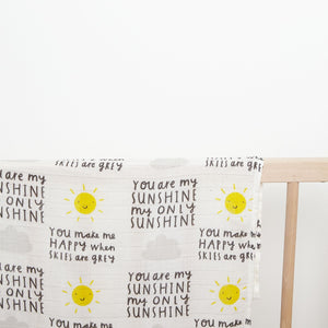 'You Are My Sunshine" Baby muslin - 100% bamboo, super soft, 60 x 60cm square