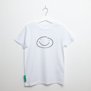 Smiley Tee - Organic white cotton, 3-8 yrs