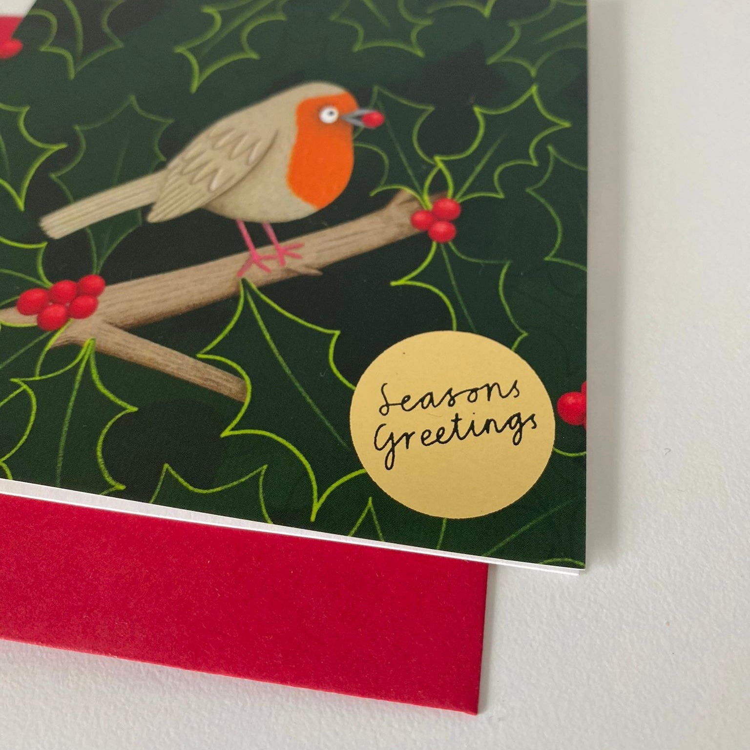 Rebecca Robin Christmas Card - Gold foil Season’s Greetings - 10x10cm card, planet-friendly!