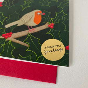Rebecca Robin Christmas Card - Gold foil Season’s Greetings - 10x10cm card, planet-friendly!