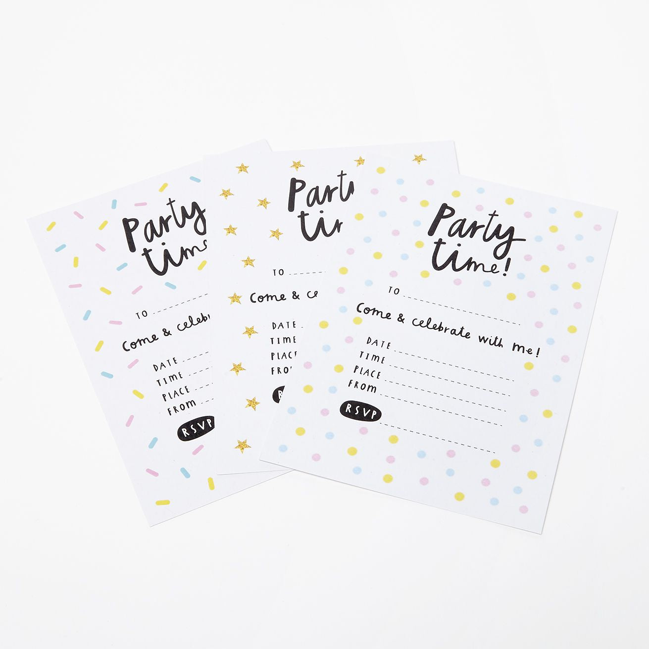 Party Invitations - Choose from 3 designs - Pack of 10 with envelopes - 100% planet-friendly materials!
