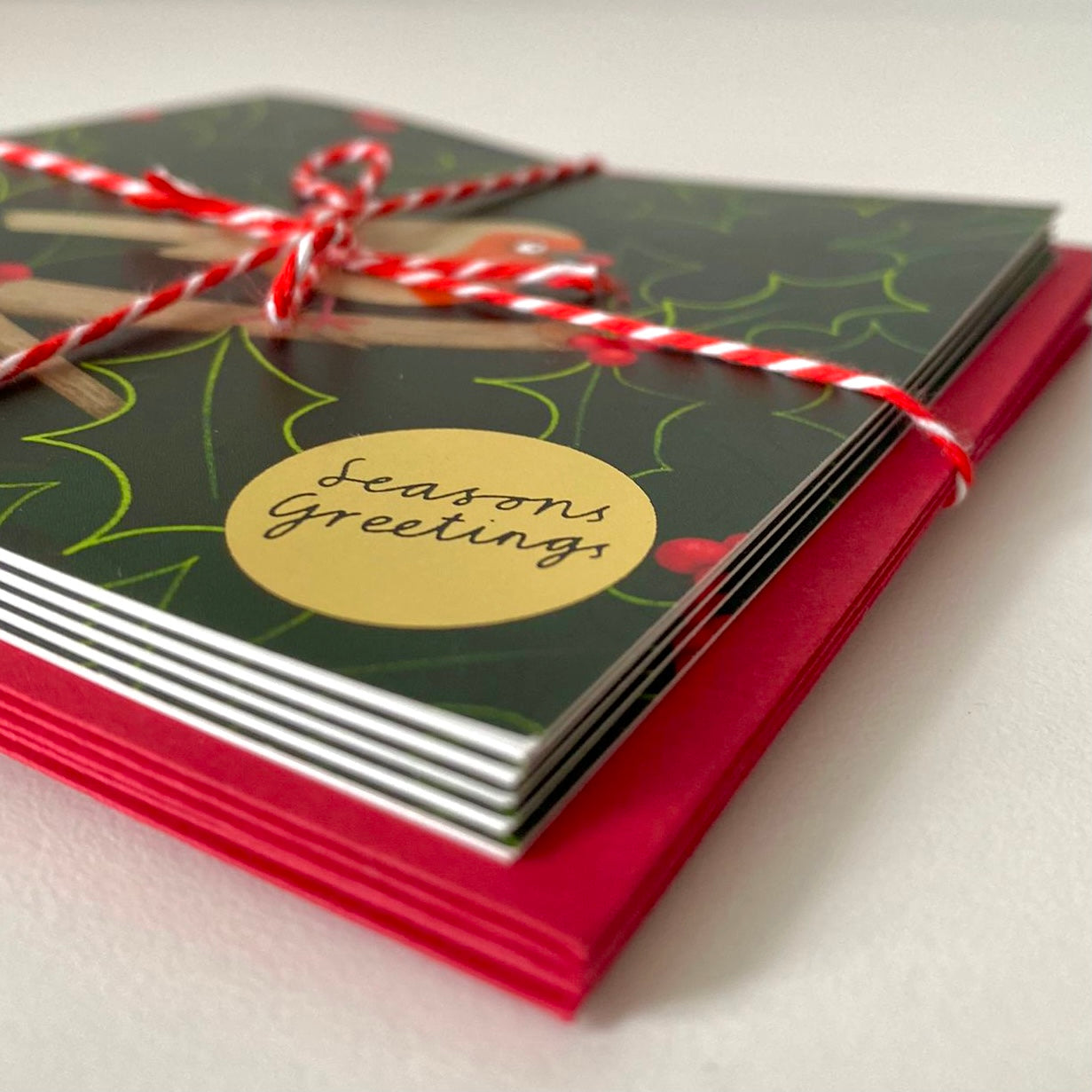 Rebecca Robin Christmas Card - Gold foil Season’s Greetings - 10x10cm card, planet-friendly!