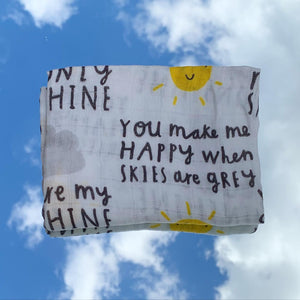 'You Are My Sunshine" Baby muslin - 100% bamboo, super soft, 60 x 60cm square