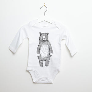 Mr Bear Organic Cotton Babygrow - White cotton, long sleeved