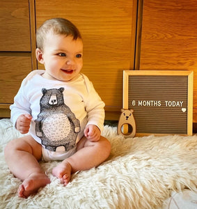 Mr Bear Organic Cotton Babygrow - White cotton, long sleeved