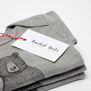 Mr Bear Organic Cotton Babygrow - Grey cotton, long sleeved