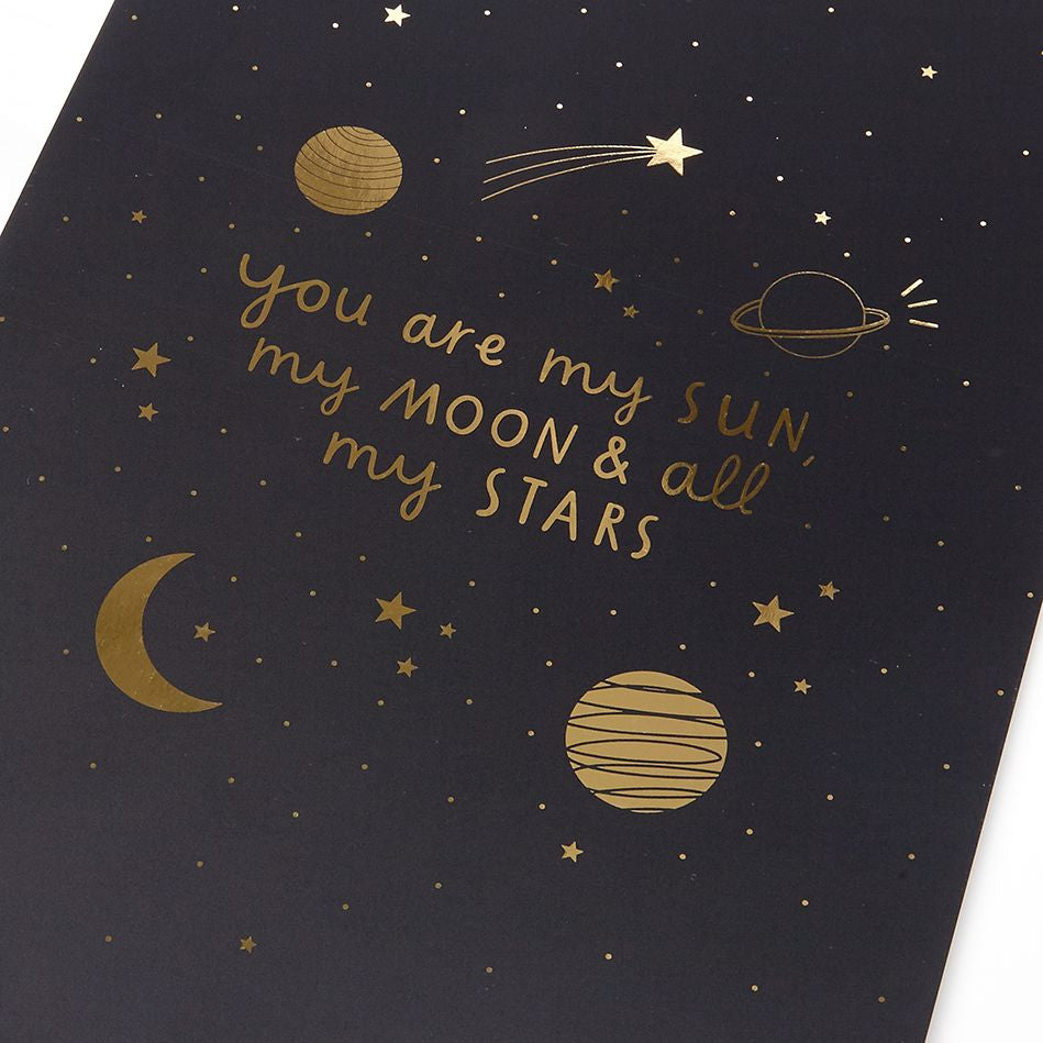 Sun, Moon and Stars Navy & gold foil detail - A4 Art Print