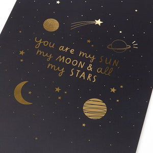 Sun, Moon and Stars Navy & gold foil detail - A4 Art Print