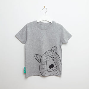Mr Bear Kids Tee - Grey Organic cotton, super soft, age 3-8 years