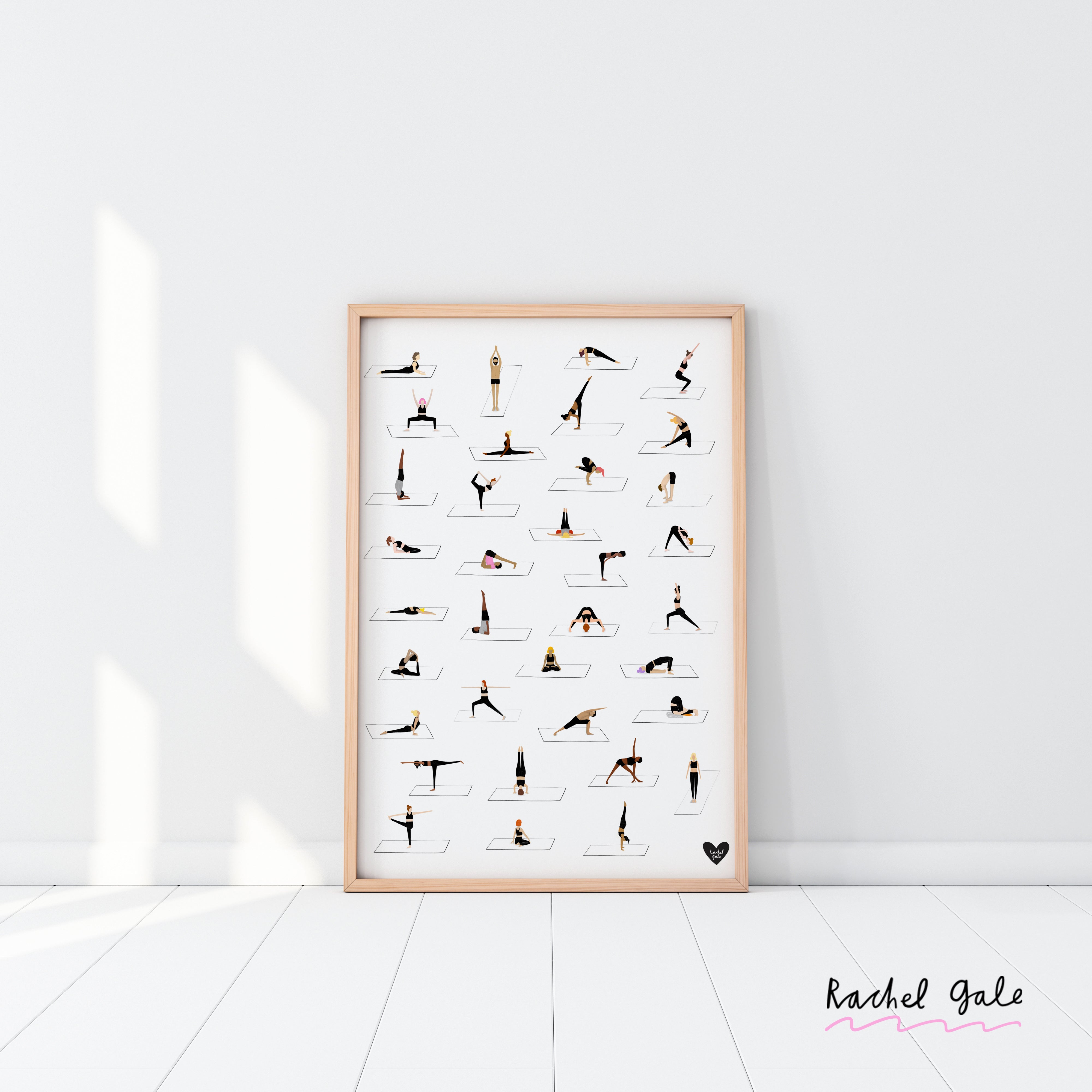 'Happy Yogis' - Yoga Pose Art Print - Size A3 & A2 - Unframed, quality recycled paper stock