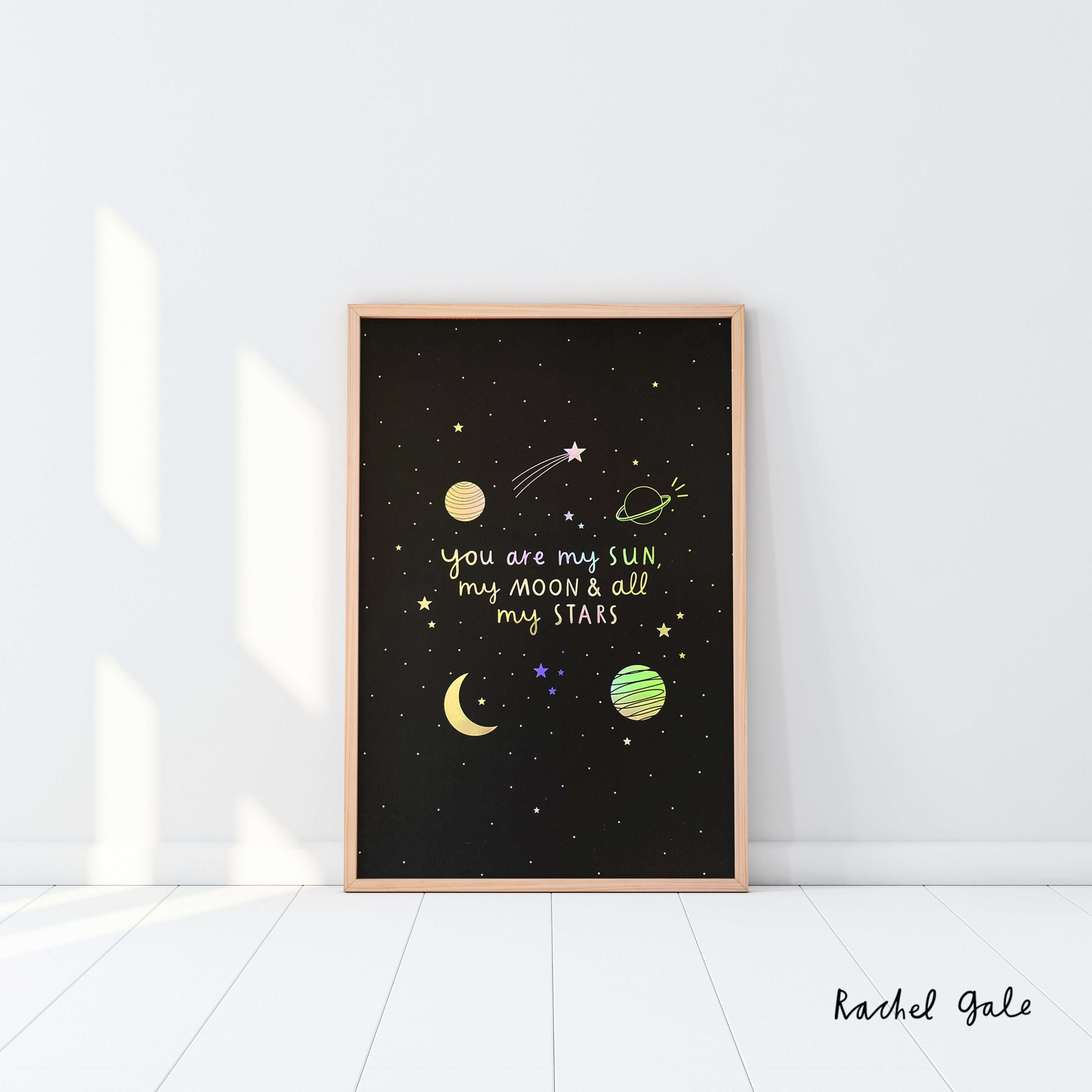 Sun, Moon and Stars Navy & gold foil detail - A4 Art Print